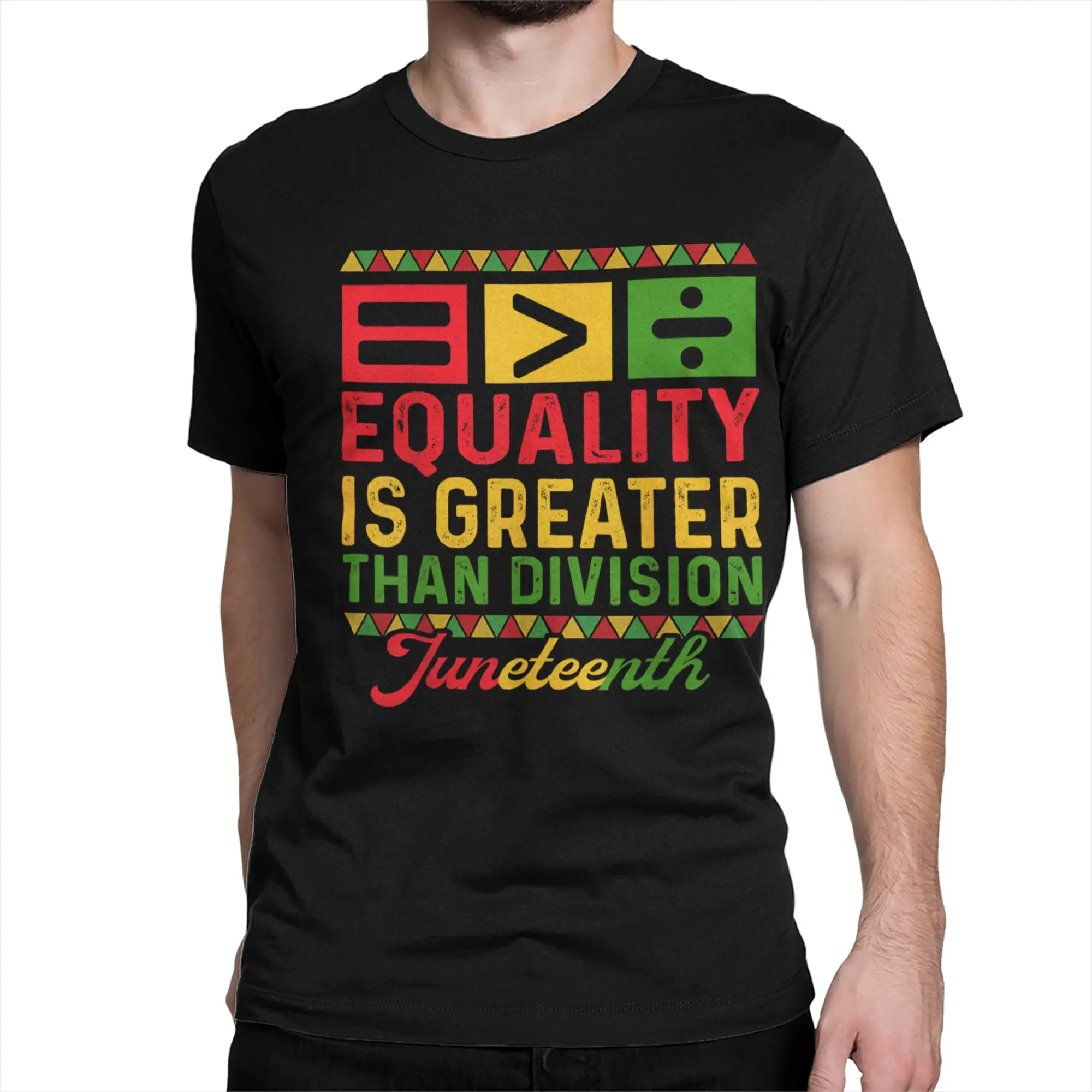 Men T-Shirt Juneteenth 1865 Vintage Pure Cotton Tees Equality Is Greater Than Division Math T Shirts Crew Neck Clothes Plus Size