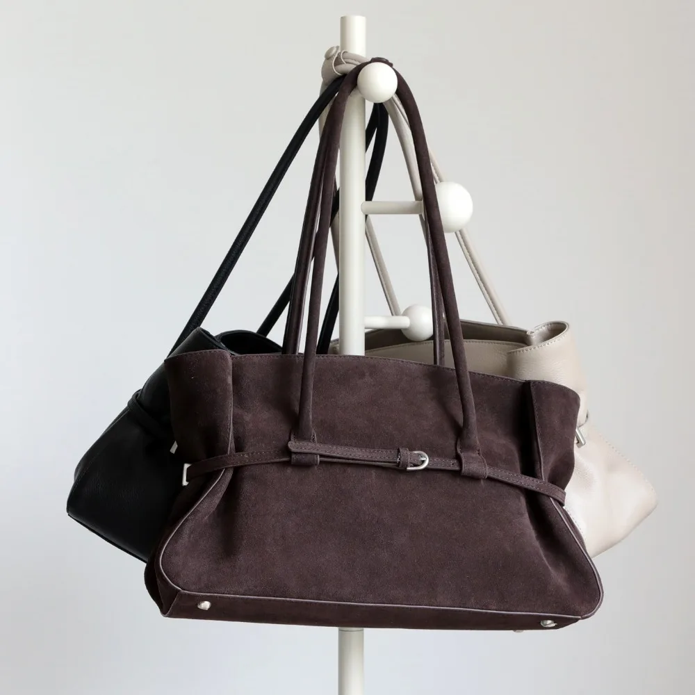 Niche Design Simple Cowhide Handbag Commuter Versatile Pleated Leather Underarm Texture Unique Fashion Simple Casual Daily