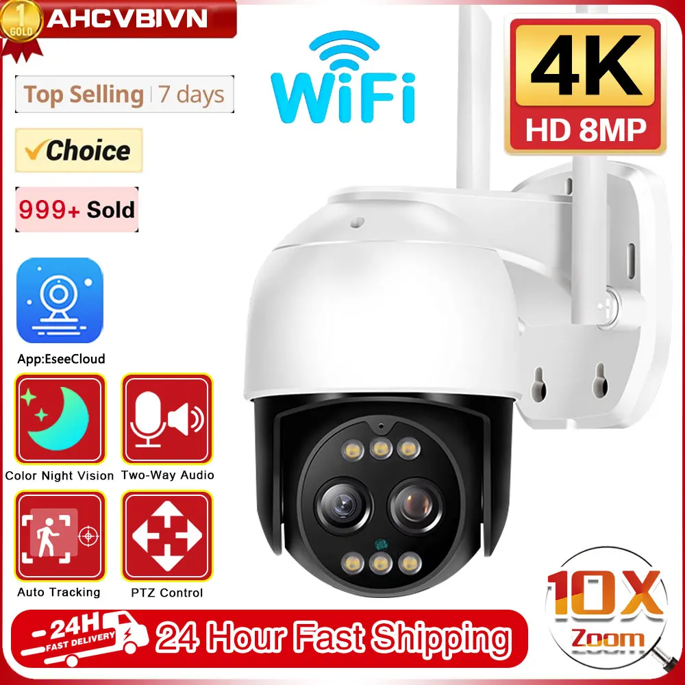 

8MP 4K 10X Zoom Wifi PTZ Camera Starlight Night Vison Surveillance Outdoor IP Camera Two-Way Audio Auto Tracking Wireless Camera