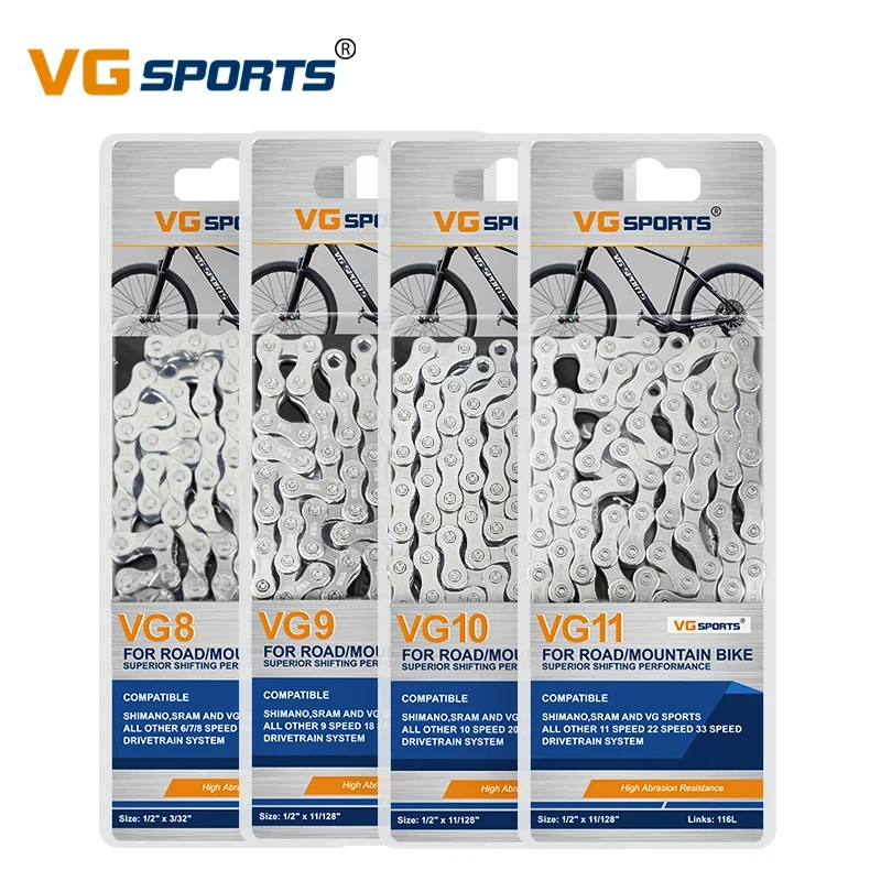 VG Sports MTB Bicycle Chain 6 7 8 9 10 11 12 Speed Velocidade 8s 9s 10s 11s 12s Mountain Road Bike Chains Part 116 Links