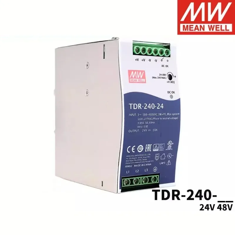 

MEAN WELL TDR-240-24 TDR-240-48 Ультратонкая трехфазная промышленная направляющая мощностью 240 Вт с функцией PFC TDR-240 MEAN WELL