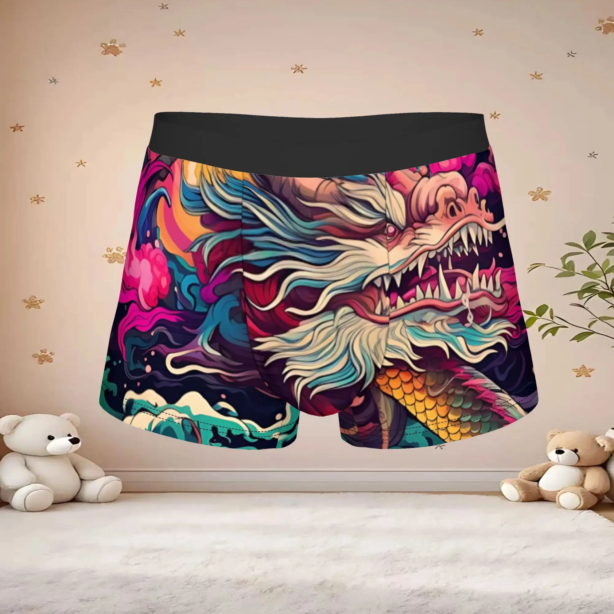 1pc Retro Chinese Wave Cloud Dragon Graphic Underpants Breathbale Panties Men's Underwear Cool Shorts Boxer Briefs