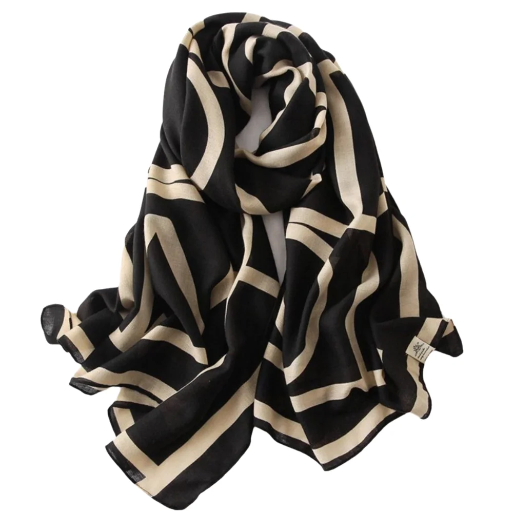 

Fashion ​​Lightweight Women Cotton Scarf​​ Soft Striped ​​Silky Beach Sunscreen Scarf​​ Women Scarf ​​Outdoor Beach Cover​​