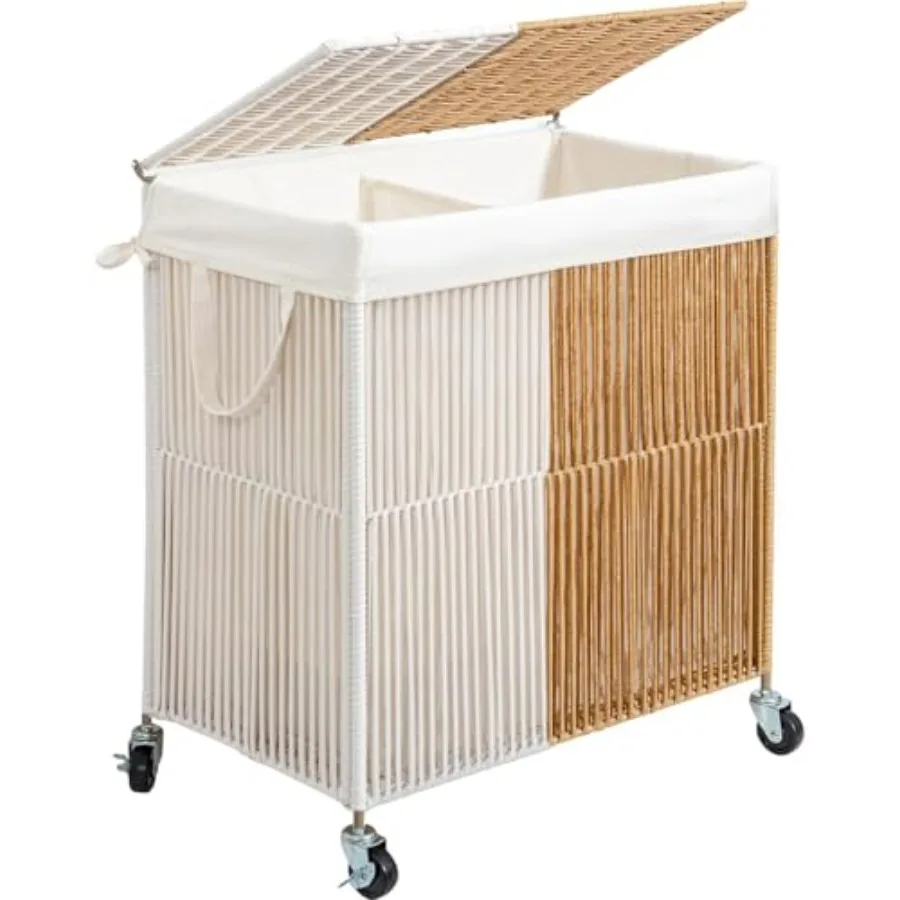 

Large 115L Laundry Hamper with Wheels and Lid for Efficient Laundry Room Organization Handwoven Design with Removable Divided L