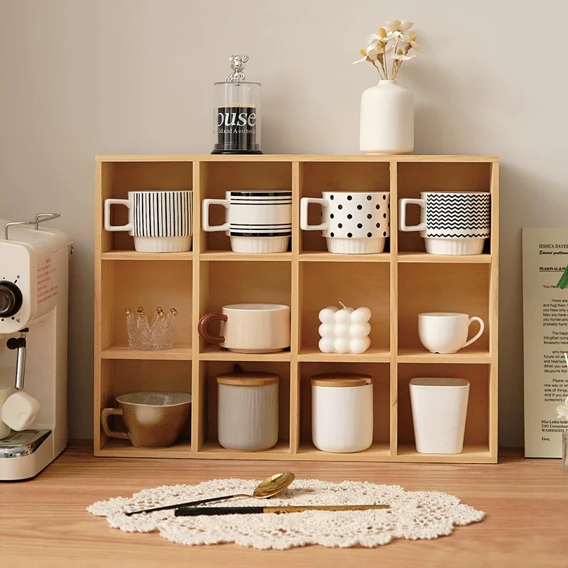 

Solid Wood Water Cup Storage Rack Wall Decoration Blind Box Storage Rack Wall Desktop Solid Wood Twelve Grid Storage Box New