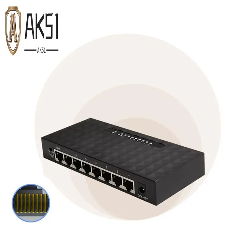 

AK51-8Port Gigabit Switch Ethernet Smart Switcher High Performance 1000Mbps Network Switch RJ45 Hub Internet Injector