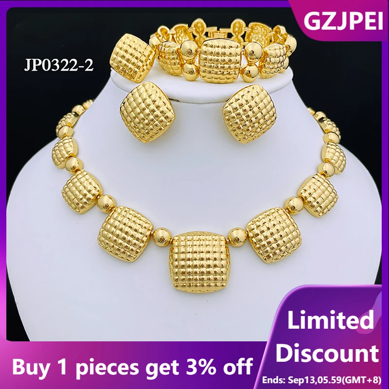 

Gold Plated Jewelry Set Classic Design Round Beads Women Necklace Earring Bracelet And Ring Party Jewelry