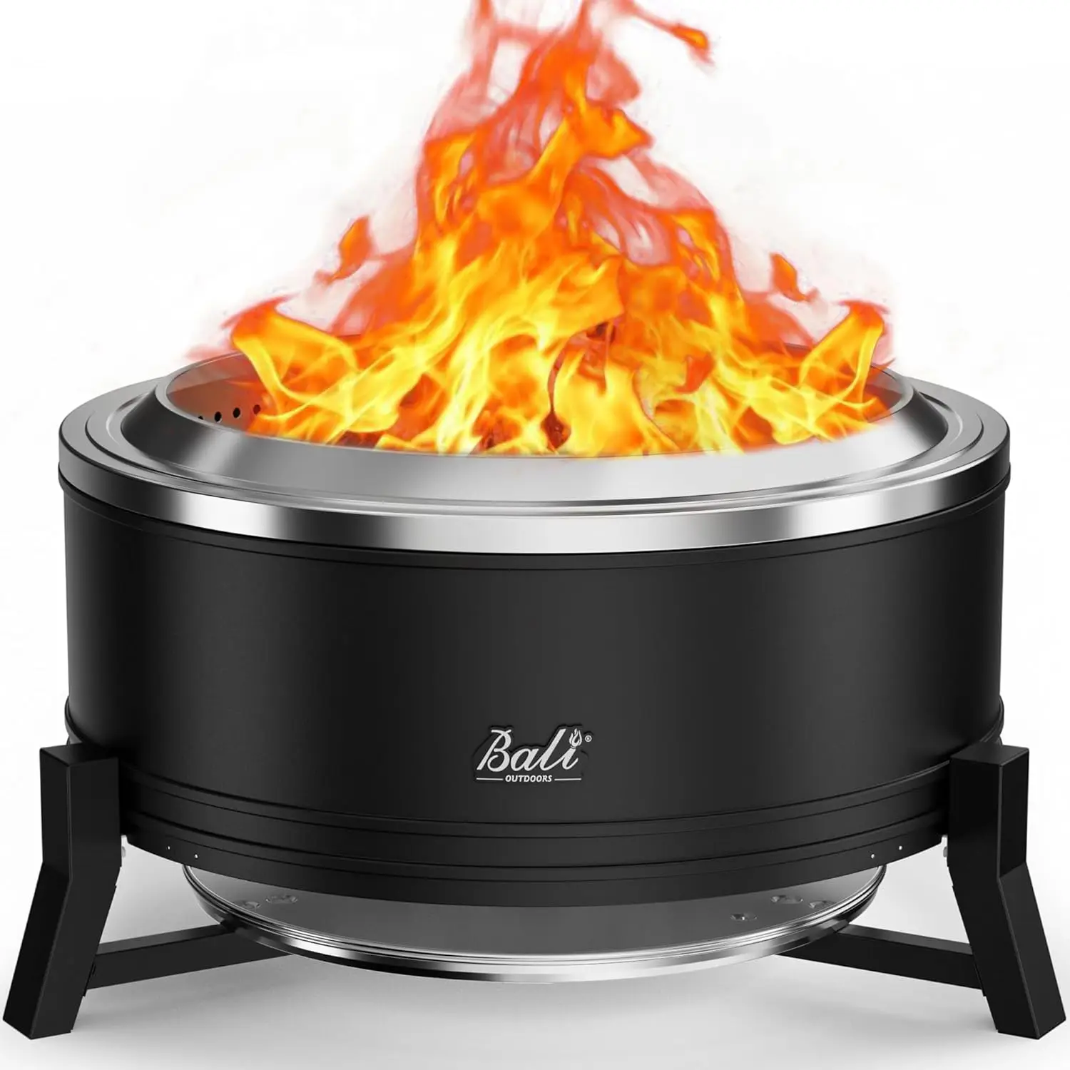 27-inch Smokeless Wood Burning Firepit for Outdoor Patio, Metal, Portable with Ash Pan