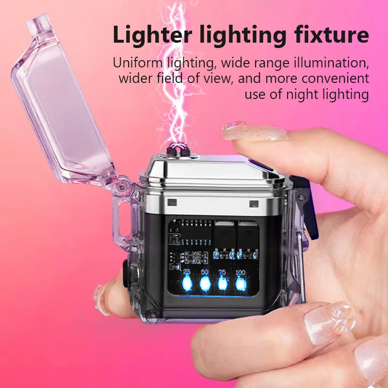 1PC Portable Outdoor Waterproof Lighting Electric Lighter Transparent Curved Design Type-C Charging Power Display Lighter