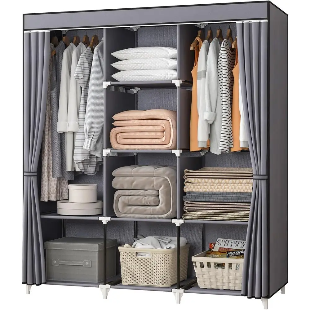 Portable Closet, 51 Inch Wardrobe Closet with 2 Hanging Rods, 8 Storage Organizer Shelves, Bedroom, Durable, Easy to Assemble, G