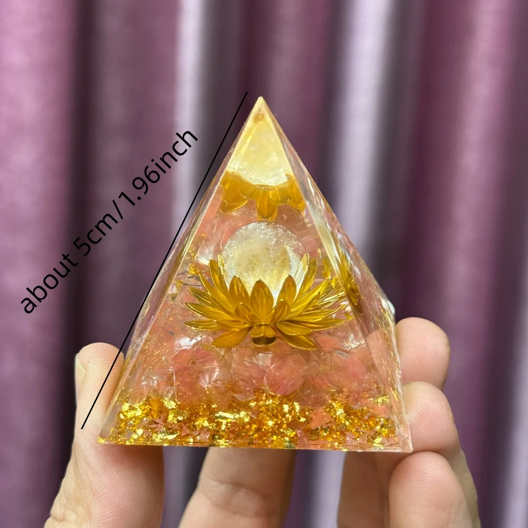 1pc Orgonite Pyramide, Quartz Rose Lotus Style Orgonite Pyramide, Home Desktop Handmade Ornaments