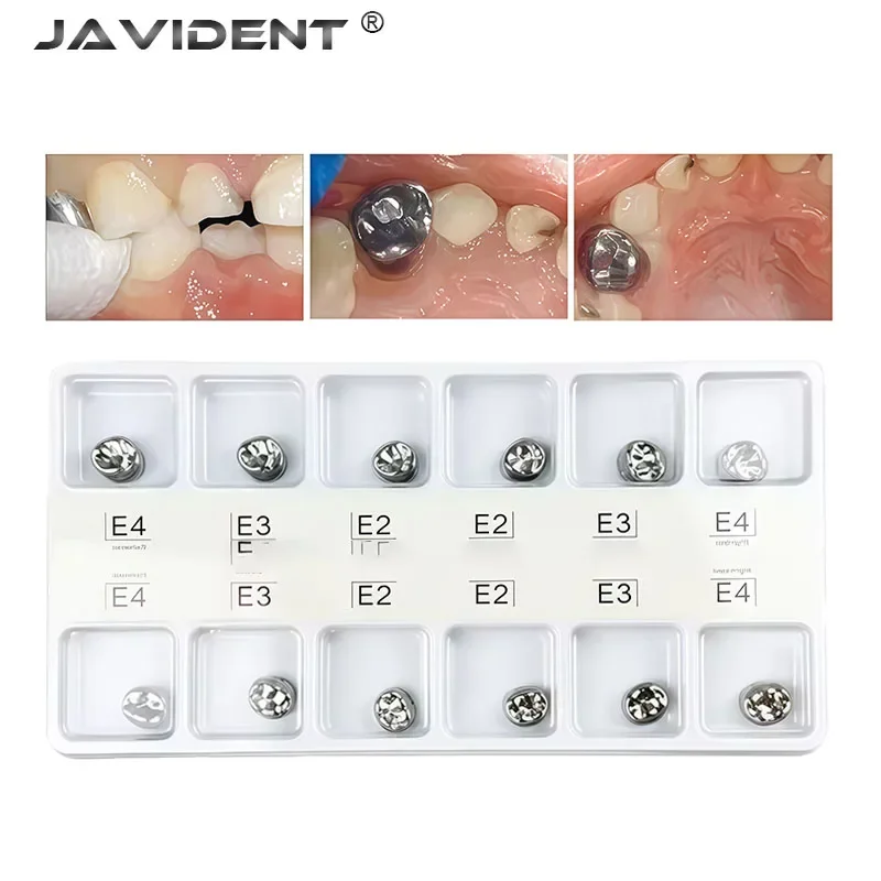 12 Pcs/Box Dental Pre-crown Metal Stainless Steel Temporary Crown For Children Adult Primary Molar Dentistry Materials