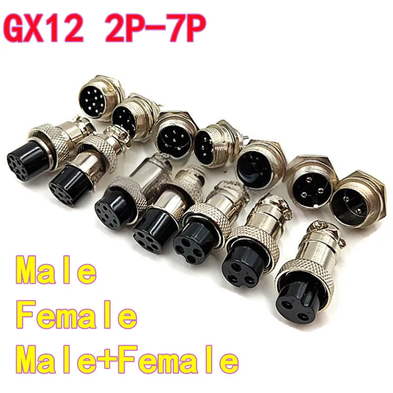 Presa/spina per aviazione serie GX12 da 5 pezzi 2 pin/3 pin/4 pin/5 pin/6 pin/7 pin diametro 12 mm, set di connettori 2P/3P
