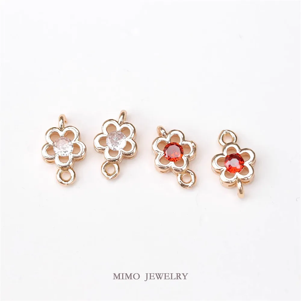 

1PCS DIY Handmade Accessory with A Cute Zircon Five-petal Small Flower Pendant Made of Copper Plated with Real Gold Hollowed-out