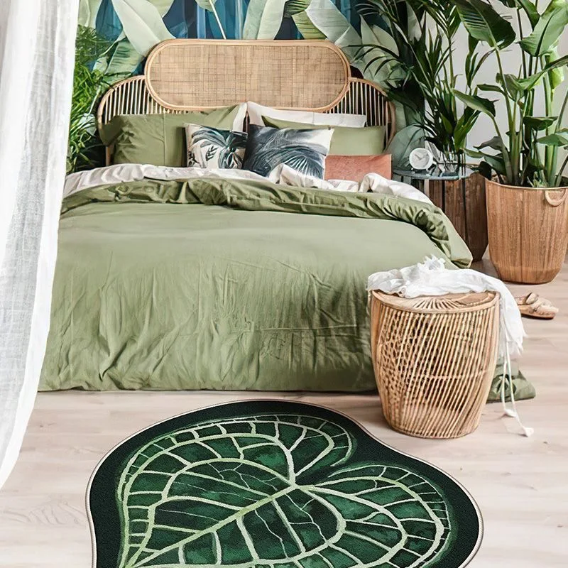 Nordic Popular Green Plant Carpet Bedroom Floor Mat Decoration With Carpet Super Soft Crystal Velvet