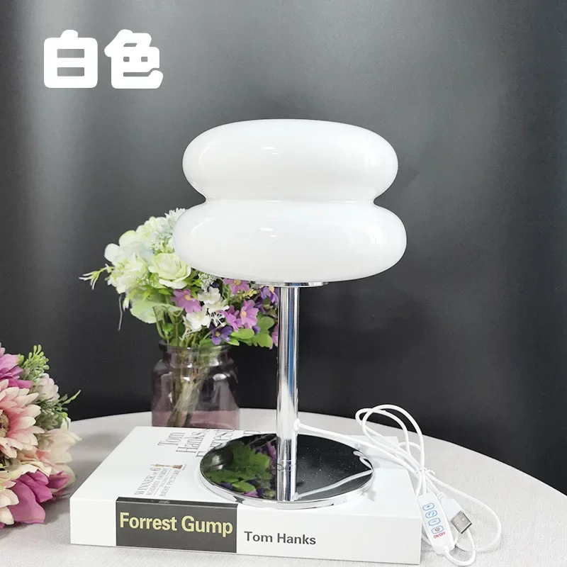 Macaron Glass Table Lamp Trichromatic Dimming Living Room Atmosphere Lamps Eye Protection Night Light Girl Bedroom Bedside Decor