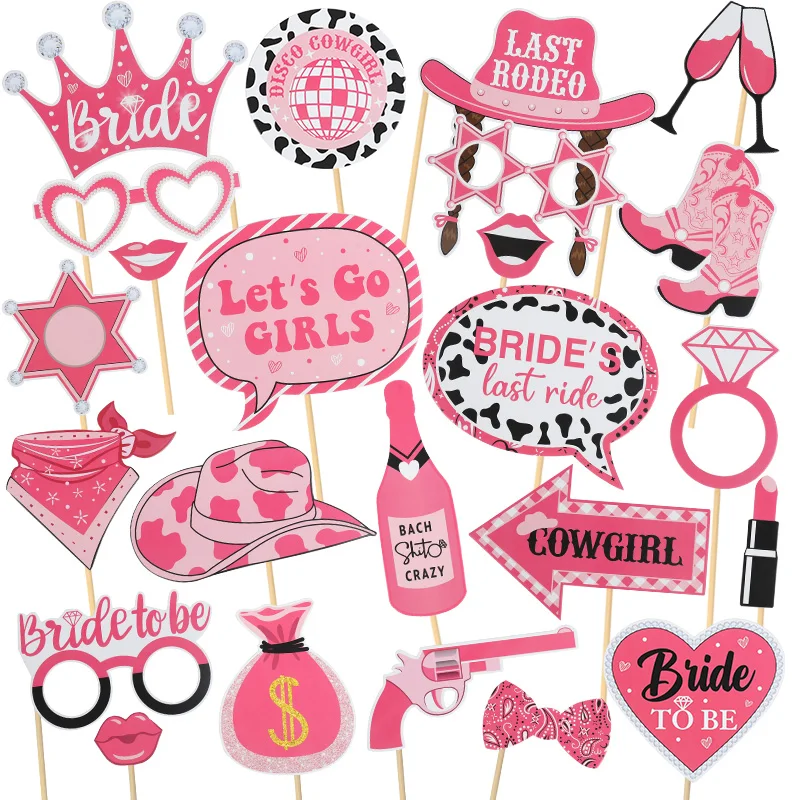 

1set Pink Female Cowboy Theme Handheld Photography Prop Bachelorette Let Go Party Bride To Be Decoration Supplies