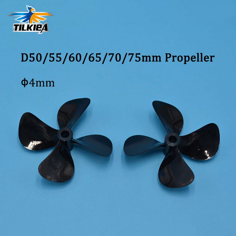 1pcs 4mm RC Boat Four Blades Paddle Positive/Reverse Boat Propeller High Strength Screw D50/55/60/65/70/75mm