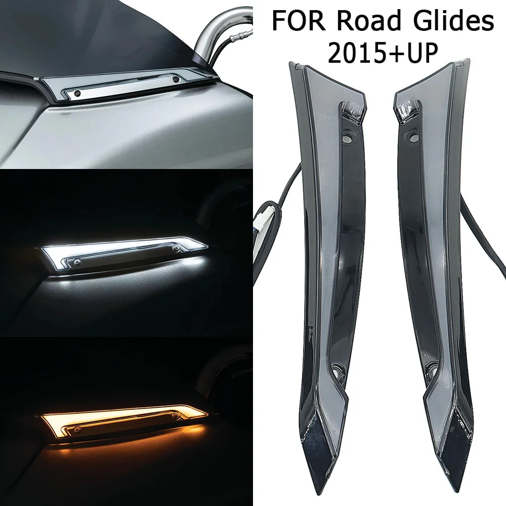 Motocyklowe chromowane/czarne lampy dekoracyjne na przednią szybę Tracer Światła do jazdy dziennej i kierunkowskazy do Harley Road Glides