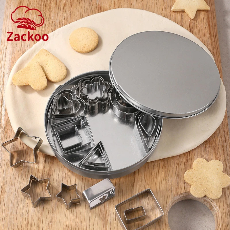 

Zackoo 24Pcs/Box Stainless Steel Biscuit DIY Mold Sugar Fruit Egg Cake Cut Mould Cookie Cutters Moulds Tool Press Stamp Embosser