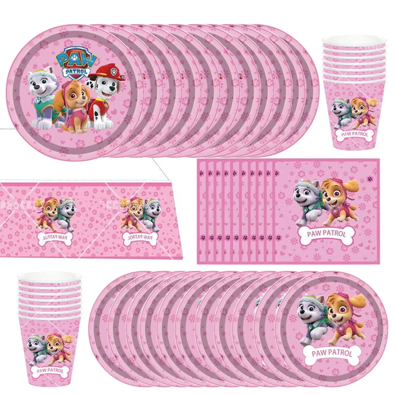 Paw Patrol Birthday Party Decoration Supplies Skye Pink Girls Balloons Napkins Cups Plate Tablecloth Baby Shower for Kids Happy