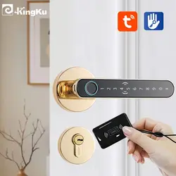 Manija de cerradura de puerta con huella dactilar inteligente para el hogar, cerradura de puerta Digital con tarjeta de llave, teclado, entrada sin llave, cerradura electrónica