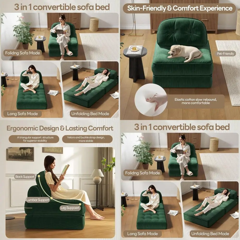 

Зеленый велюровый одноместный диван-кровать с подушкой, раскладной комфортный диван для взрослых, идеально подходит для домашнего отдыха и игр