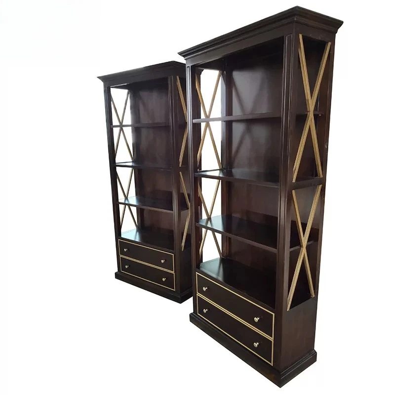 Light luxury solid wood bookshelf, simple household glass door combination shelf, office display size bookcase