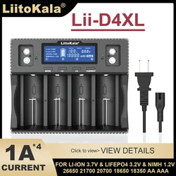 LiitoKala Lii-D4XL  Lii-402 21700 18650 3.7V Li-ion 3.2V LiFePO4 1.2V NiMH/Cd 26650 AA AAA 9V LCD Display Battery Charger