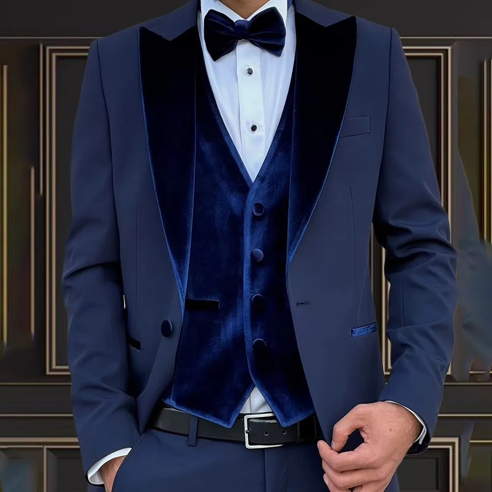 

High Quality Men's Suits 3 Piece Jacket Pants Vest Formal One-Button Peak Lapel Slim Fit Male Clothing Luxury Wedding Outfits