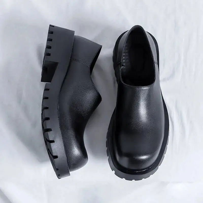 Casual Designer women Mens Thick Platform Formal Shoes Round Toe Slip On Leather Casual Shoes Men Shoes Large Size 36-44