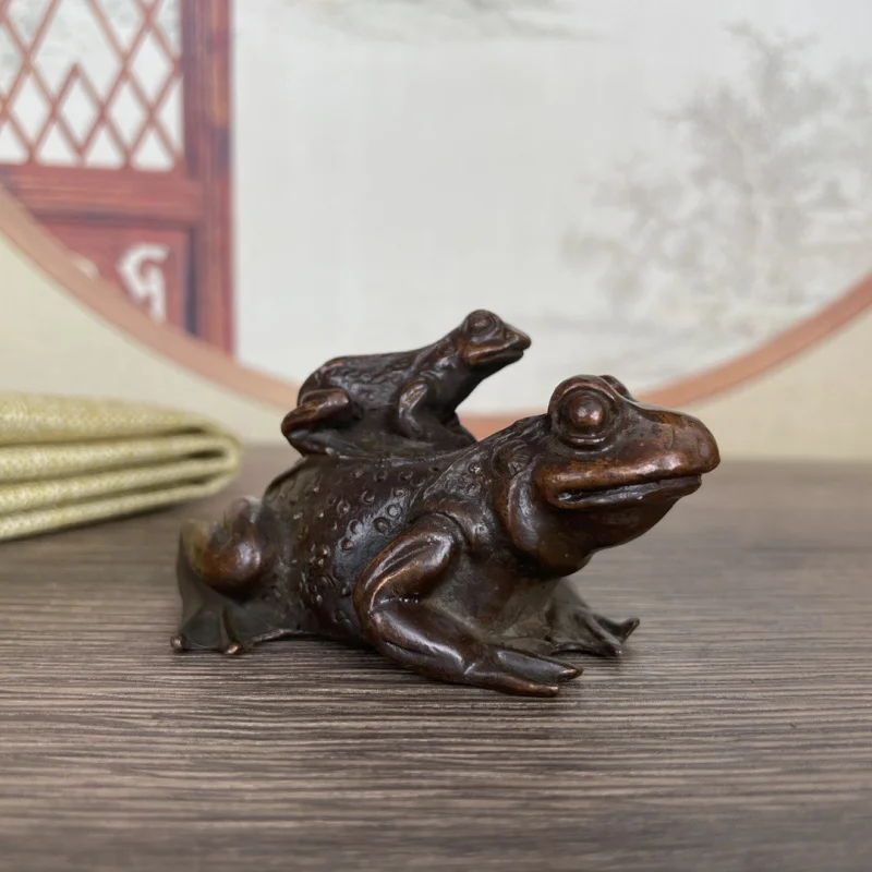 Copper Crafts Frog Back Kung Fu Tea Ceremony Tea Art Decoration Antique Collection Child and Mother Frog