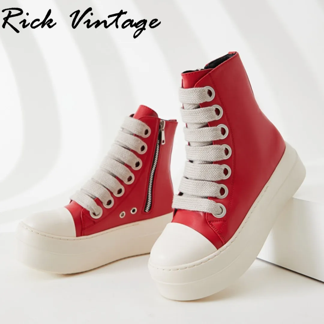 

Rick Vintage Women High-TOP Sneakers Luxury Trainers Platform Boots Men Jumbo Lace Platform Shoes Zipper PU Leather Ankle Boots