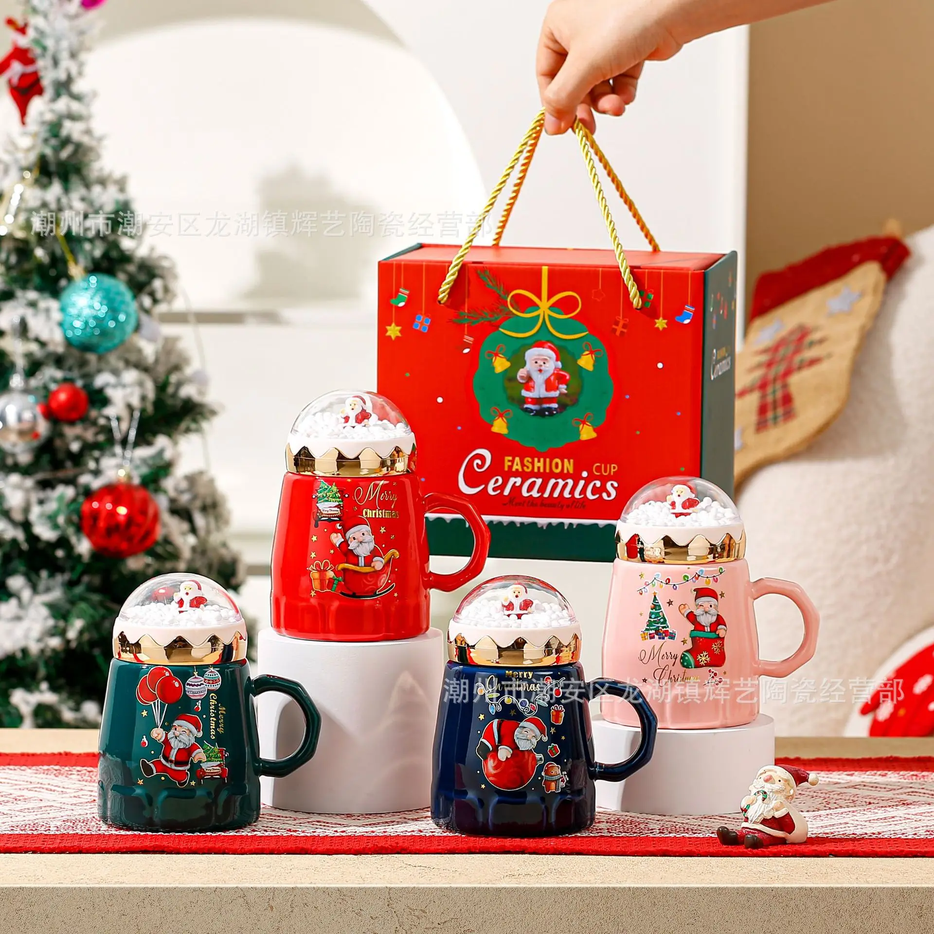 

Christmas Mugs with Lid and Santa Claus Spoon Creative Planet Ceramic Cup Xmas Gift Coffee Cup Milk Cup Drinking for Home Office