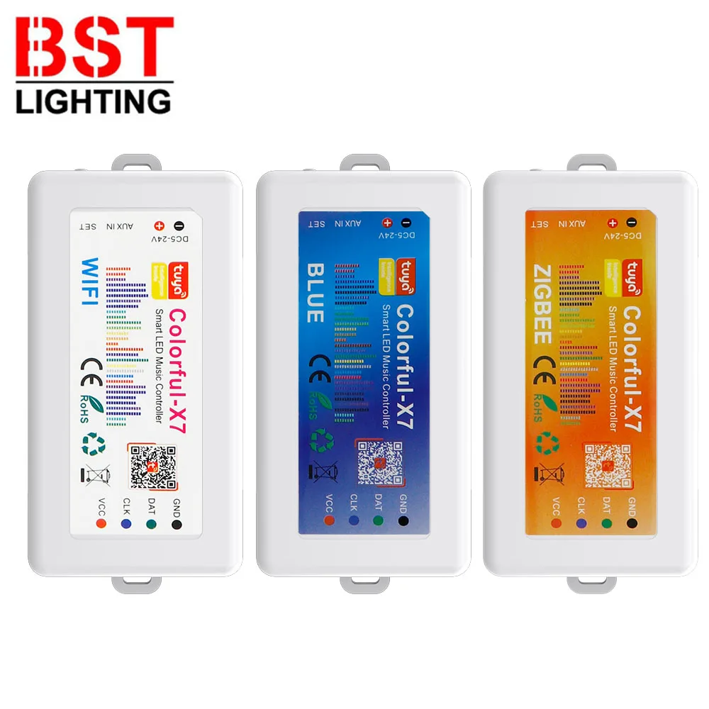 

WS2812B WS2815 RGBIC LED Strip Controller Colorful-X7 Bluetooth/WIFI/Zigbee Smart Music Rhythm Sync Pixels Lighting DC5-24V