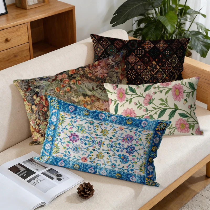 Vintage Floral Bohemian Throw Pillow Covers Suitable For Sofa Bedroom Car Pillow Cover Cushion Rectangular Back Cushion