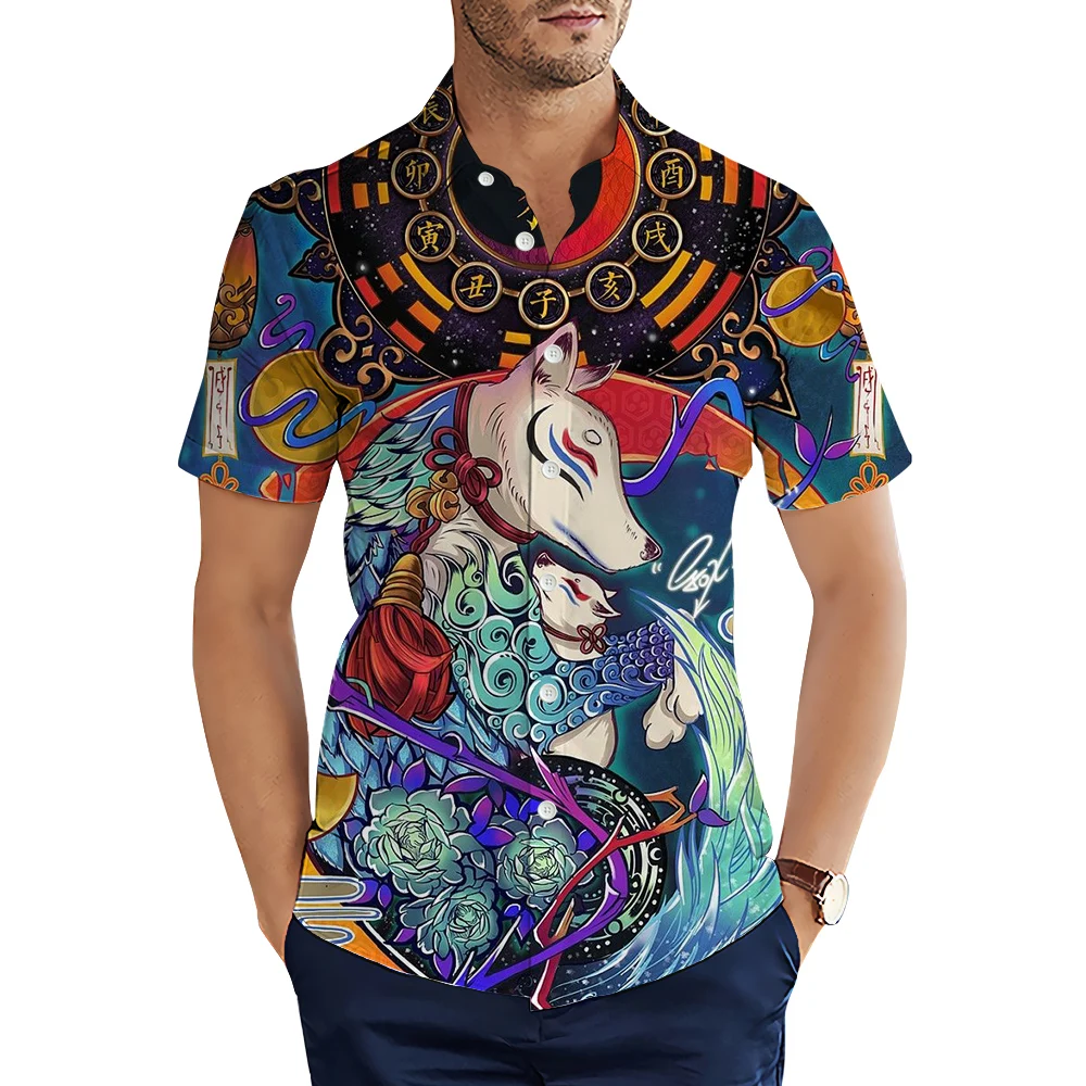 

HX Ukiyo-e Shirts Japan Art Paintings Zodiac Dogs 3D Printed Casual Shirt for Men Summer Short Sleeve Tops Camisas