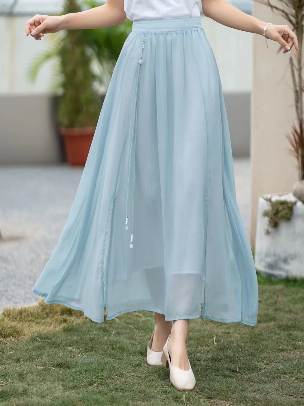 

Новая женская длинная юбка А-силуэта Ele из двухслойного шелка с высокой талией, весна-лето, в стиле феи