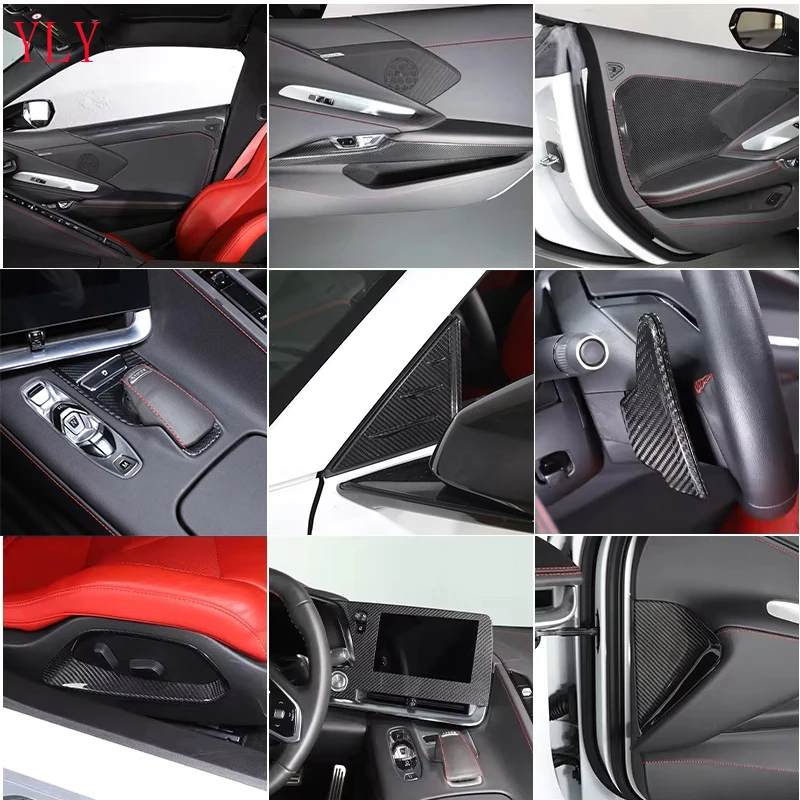 

For Chevrolet Corvette C8 2020-2025 Real Carbon Fiber car dashboard center console gear panel decorative cover Car interior kit