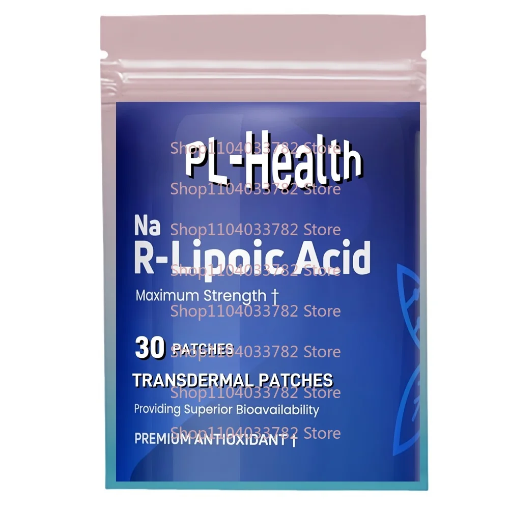 30 patches remendos transdermicos de ácido r-lipoico apoiam a saúde do nervo, desintoxicação do fígado, antioxidante, metabolismo, energia celular, anti-envelhecimento
