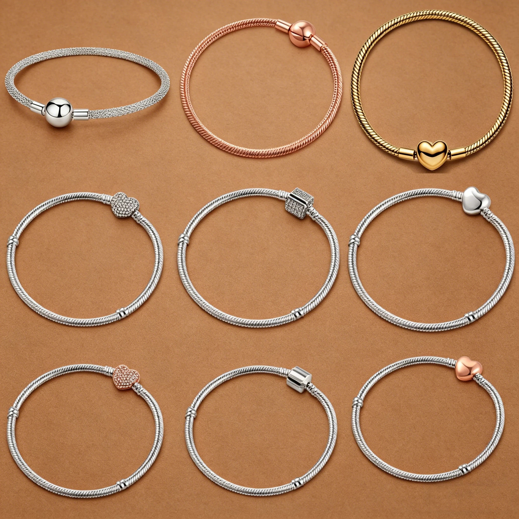 

925 Sterling Silver Snake Chain Bracelet for Women Heart Clasp Fit Original Charms DIY Jewelry Gift