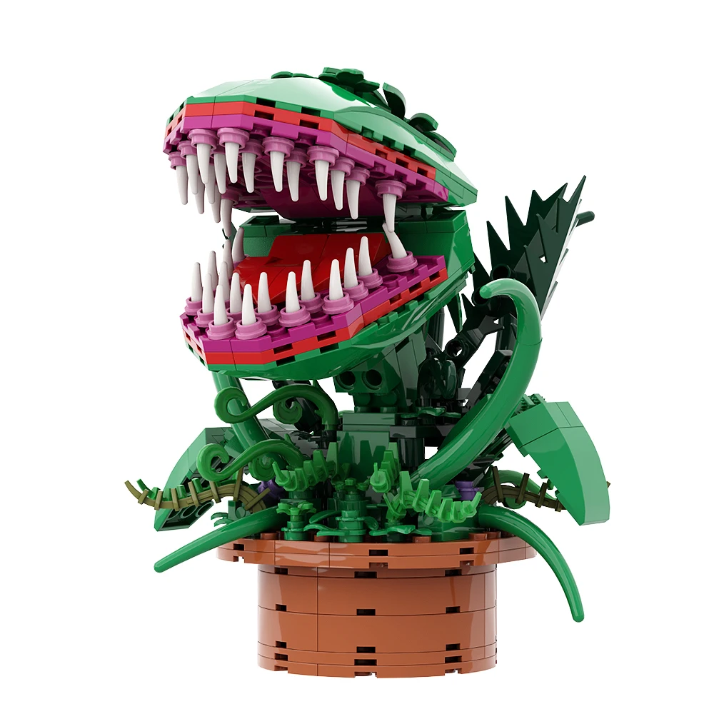 Gobricks MOC Plant Potted Audreys II Shop of Horrors Flowers Building Blocks Potted Plants Cannibal Flowers Bricks Toys Gifts