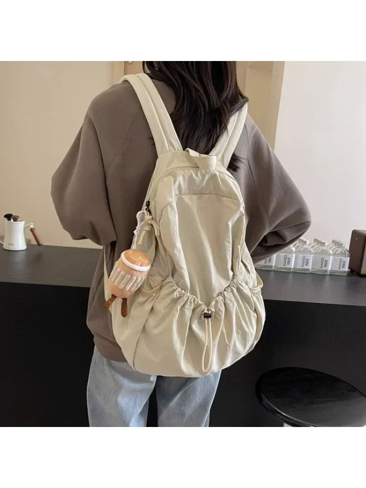 Casual Backpack Women Large Capacity Fashion Junior High School Student Pleat Schoolbag Cloth Bag Korean Travel Backpack