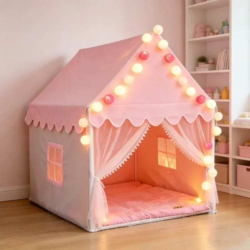 折りたたみ式ポータブル子供用ティピーテント-大型ピンクプリンセスキャッスル-女の子用プレイハウス-ベビー部屋の装飾-子供へのプレゼント-室内遊び用品-おもちゃ