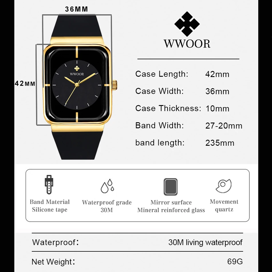 WWOOR  Men\'s Watches Top Brand Luxury Watch For Men Gold Fashion Stainless Steel Waterproof Quartz Wristwatch  Relogio Masculino