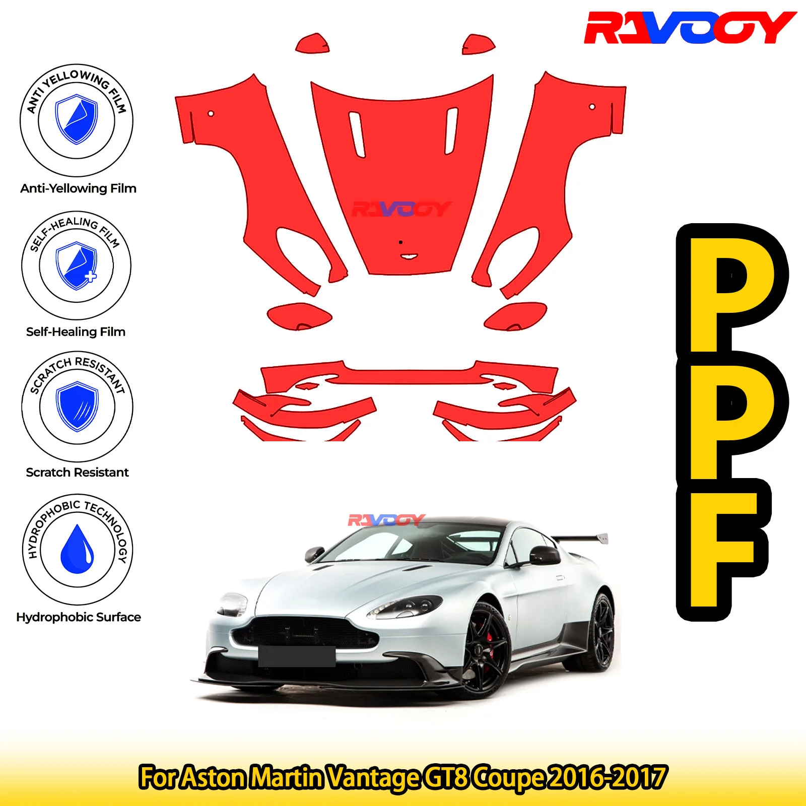 

For Aston Martin Vantage GT8 Coupe 2016-2017 Glossy Matte Black Precut front PPF Kit Paint Protection Film