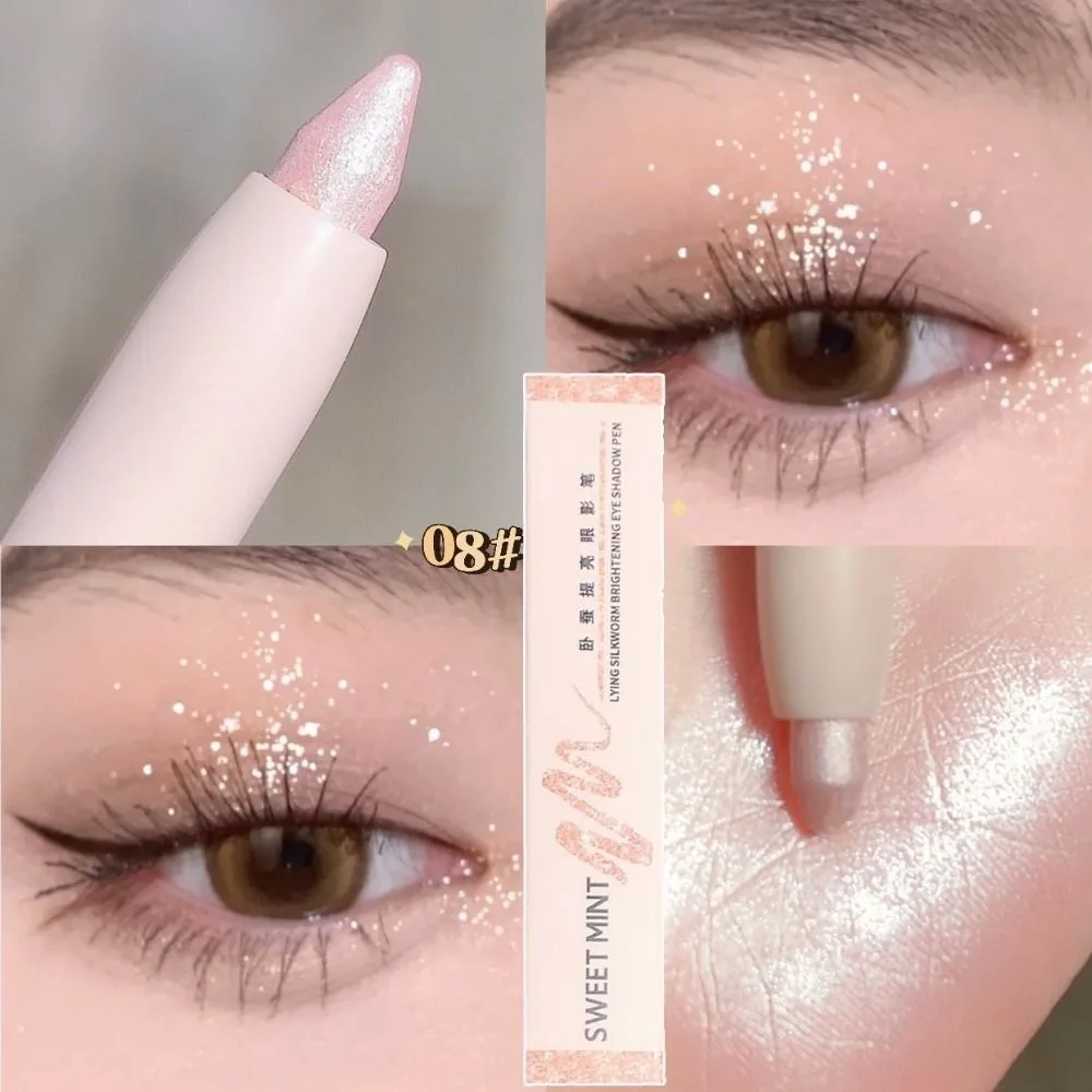 Ombre à barrage couchée Silkworm Highlighter Pen, Maquillage des yeux coréens, Perle blanche, Haute brillance, Éclaircissant, Paillettes, Bâton de fard à barrage, 256