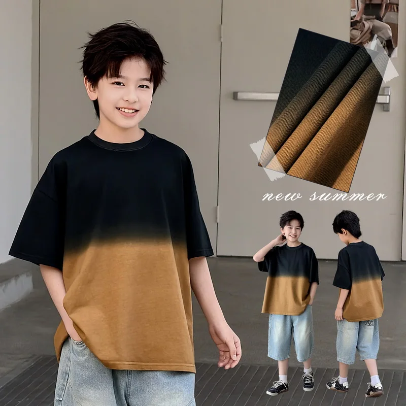 New Summer Tween Boy Luxury Clothes T-shirt Kids Teenager Casual Short Sleeve Tshirt Outfits Child Cotton Gradient Tee Shirt Top