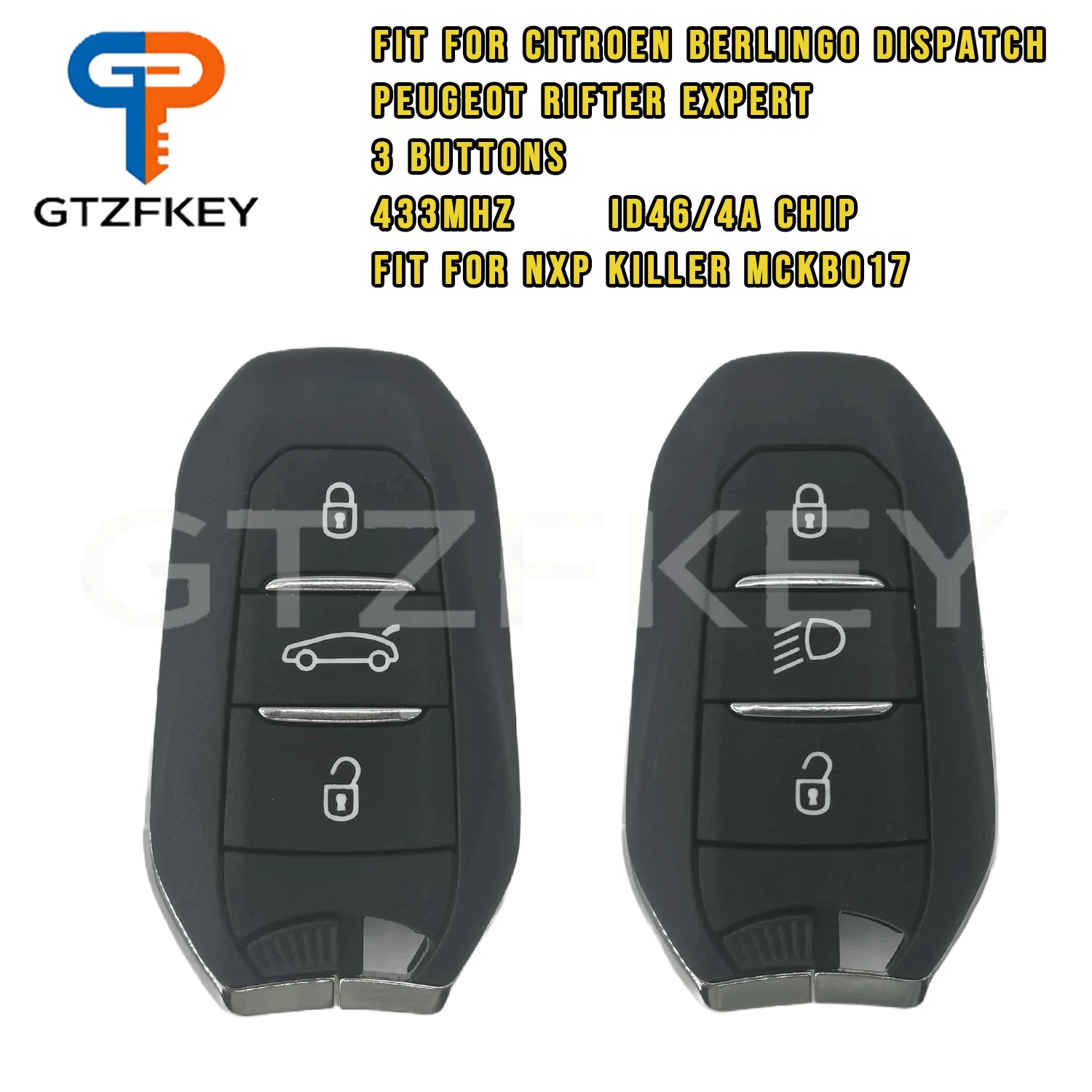 Smart Proximity Car Key Fob 433.92MHz 4A Hitag‑AES Chip Keyless Entry For Citroen Berlingo Dispatch Peugeot Rifter Expert