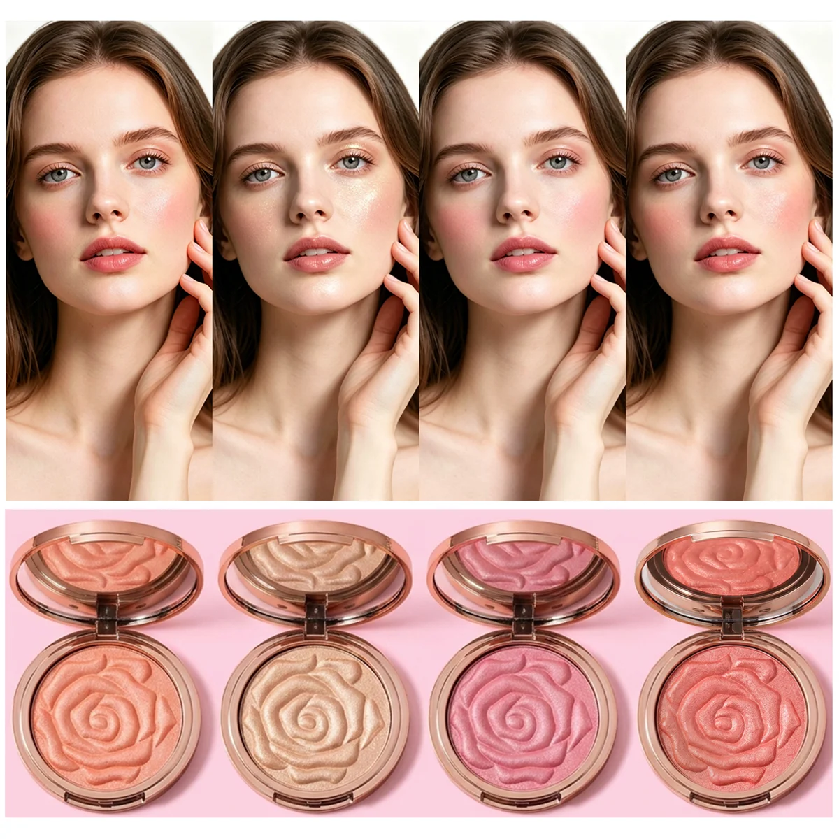 Maffick Rose Relief Powder Blusher 4-Color Optional Versatile Natural Highlight Color Highlight Powder Blusher Plate